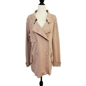 Haute Monde Blush Double-Breasted‎ Faux Suede Trench Style Coat Size Large